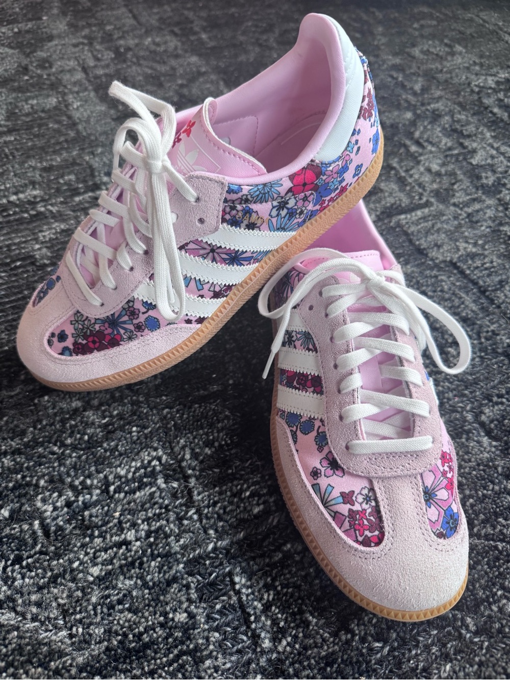 adidas Pink Floral Sneakers with White Stripes